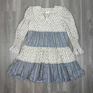 Shop the Mint Dusty Blue and Cream Tiered Long Sleeve Dress Womens L‎